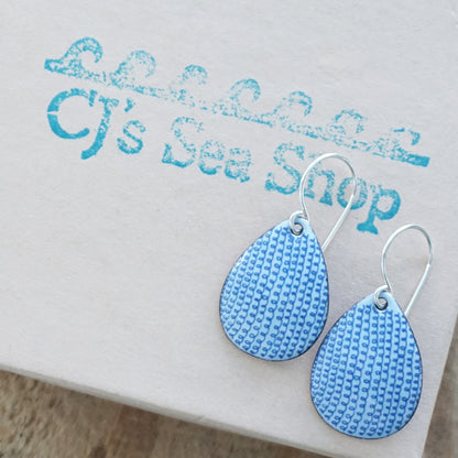 Blue Loop Accents on Light Periwinkle Enamel Teardrop Earrings