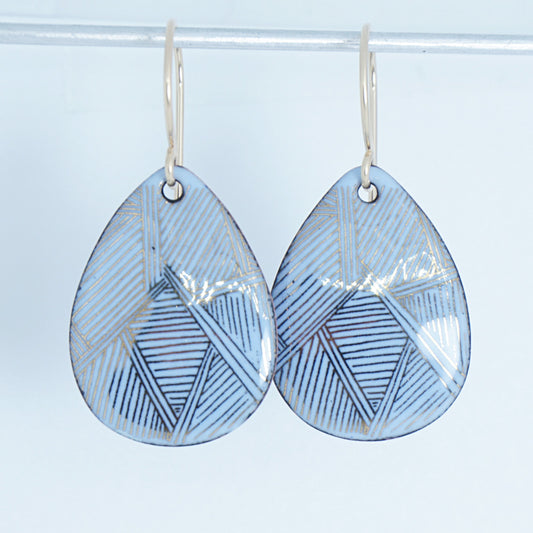 Gold Accents on Light Periwinkle Enamel Teardrop Earrings