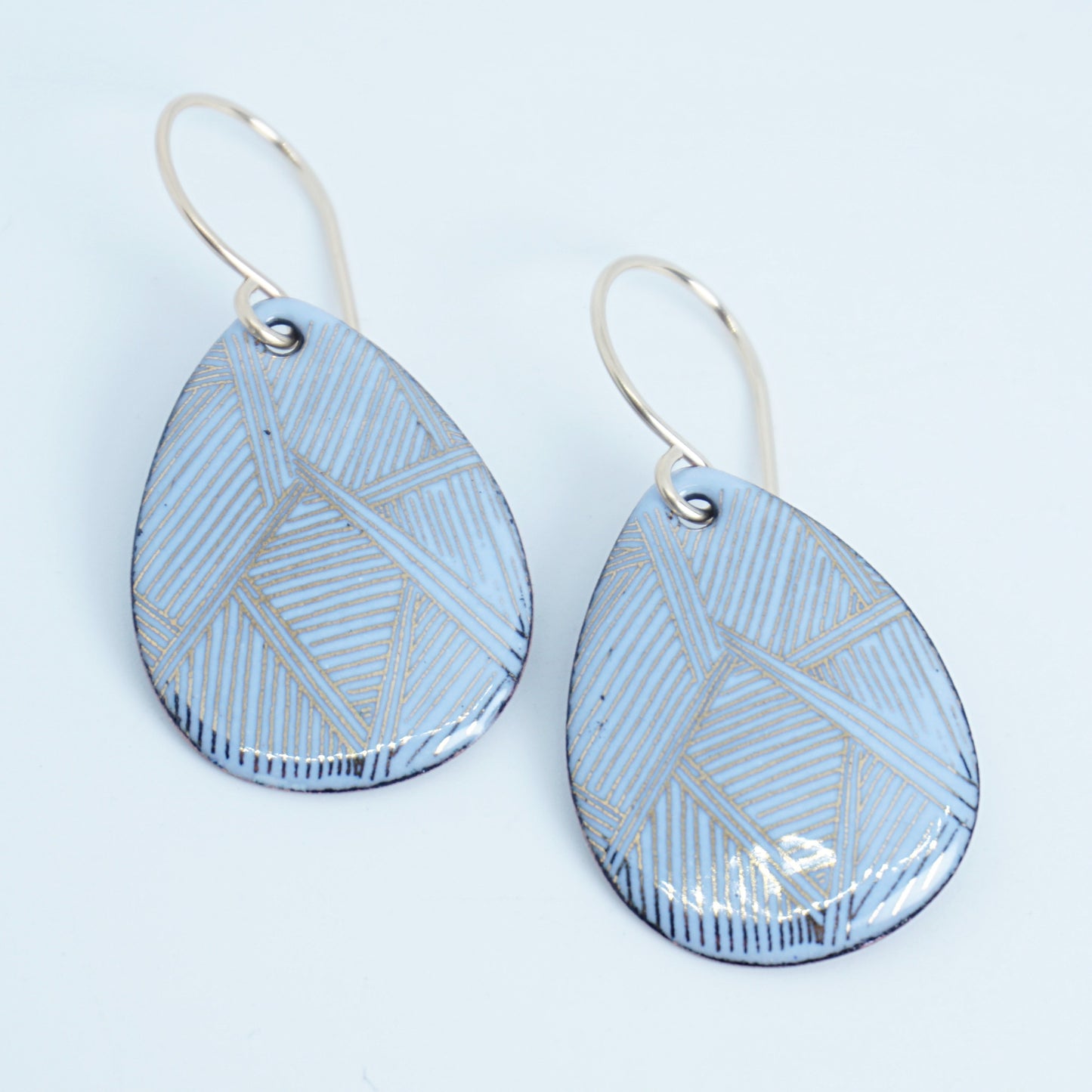 Gold Accents on Light Periwinkle Enamel Teardrop Earrings