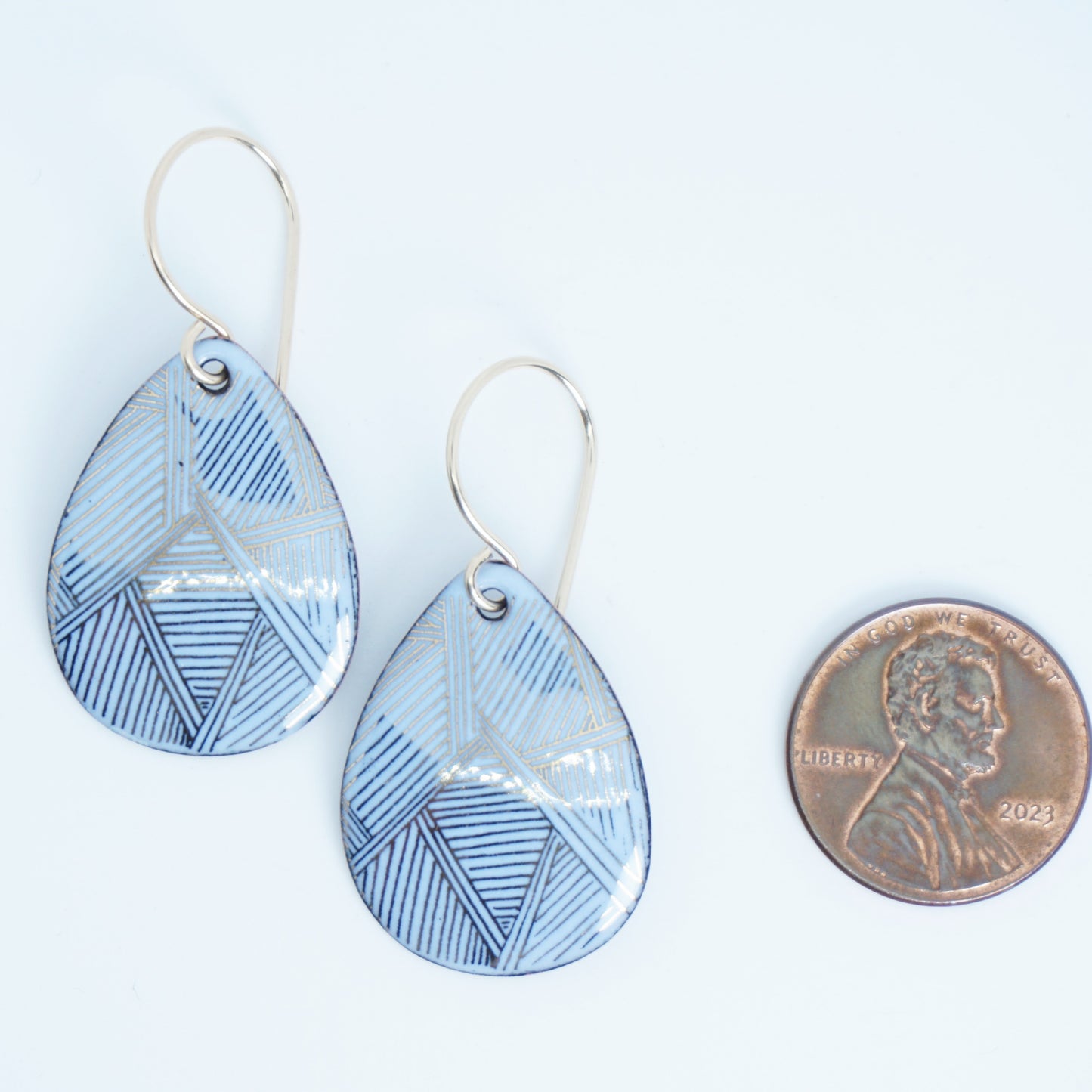 Gold Accents on Light Periwinkle Enamel Teardrop Earrings