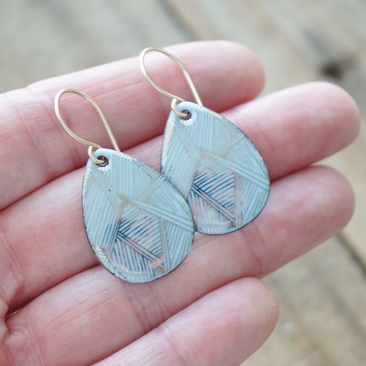 Gold Accents on Light Periwinkle Enamel Teardrop Earrings