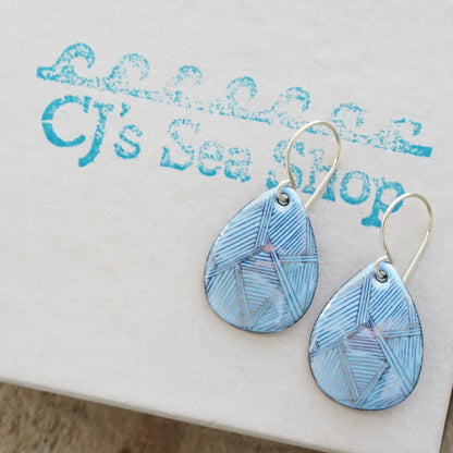 Gold Accents on Light Periwinkle Enamel Teardrop Earrings