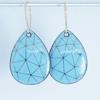 Gold Geometric Accents on Robin's Egg Blue Enamel Teardrop Earrings