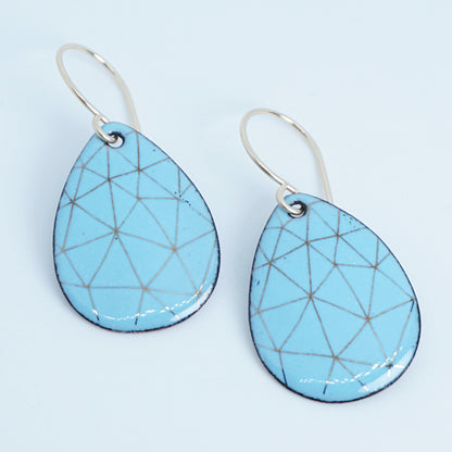 Gold Geometric Accents on Robin's Egg Blue Enamel Teardrop Earrings