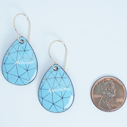 Gold Geometric Accents on Robin's Egg Blue Enamel Teardrop Earrings