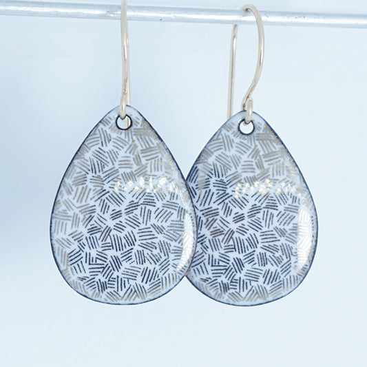 Gold Accents on White Enamel Teardrop Earrings