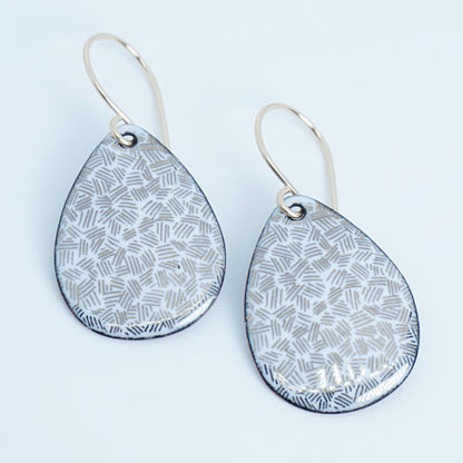 Gold Accents on White Enamel Teardrop Earrings