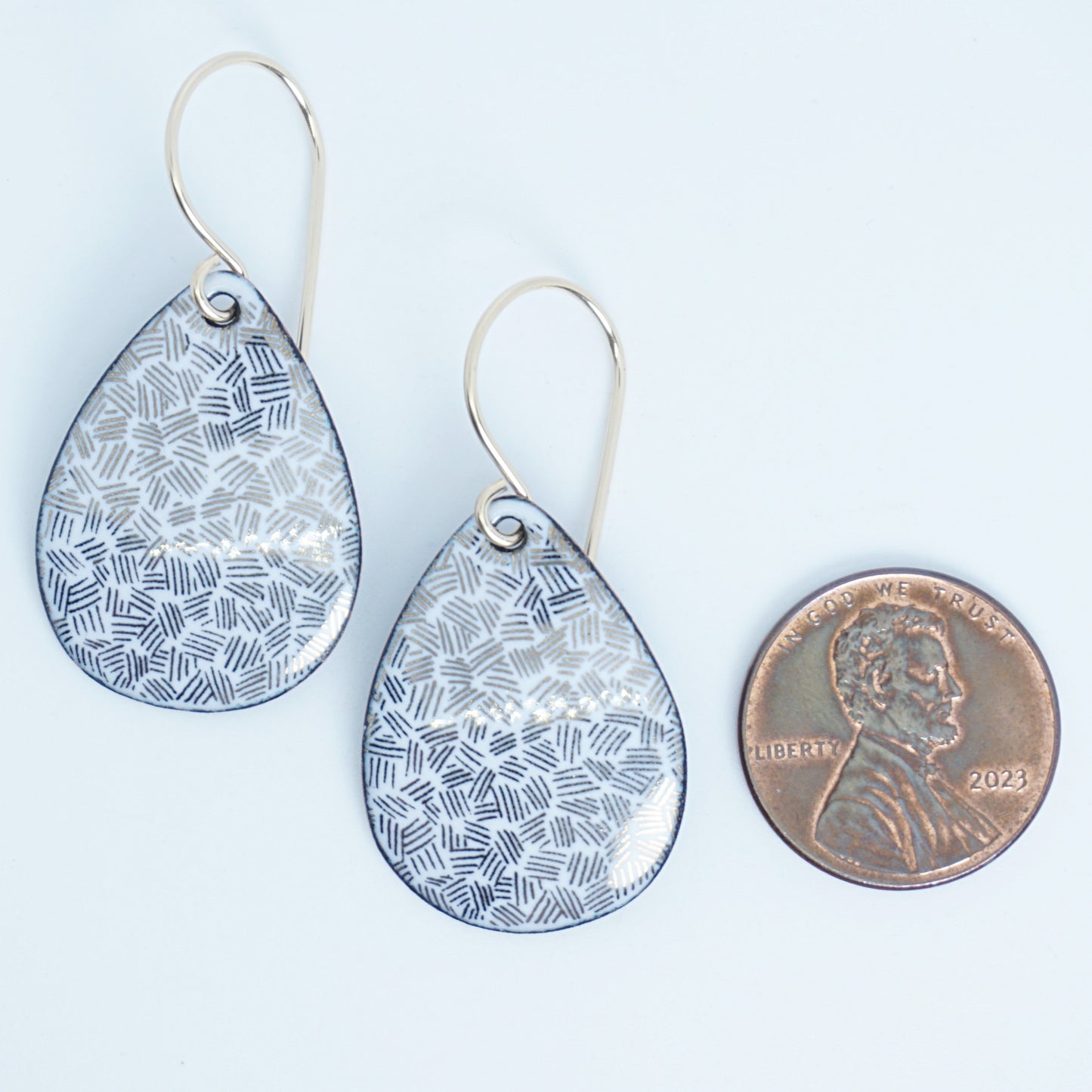 Gold Accents on White Enamel Teardrop Earrings