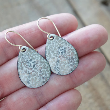 Gold Accents on White Enamel Teardrop Earrings