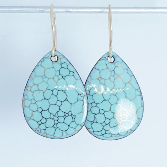 Gold Bubble Accents on Seafoam Green Enamel Teardrop Earrings