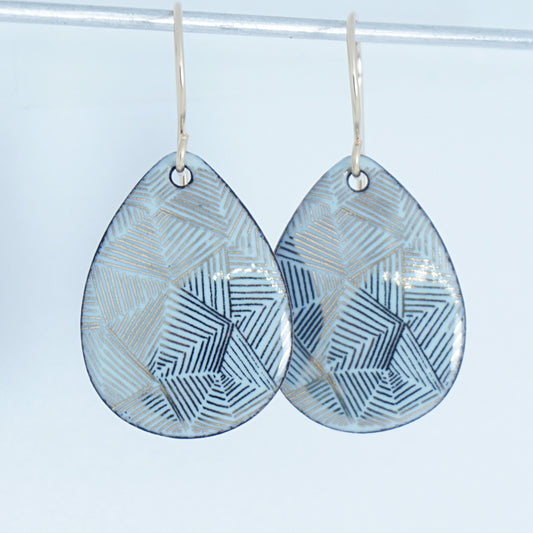 Gold Accents on Pale Blue Enamel Teardrop Earrings