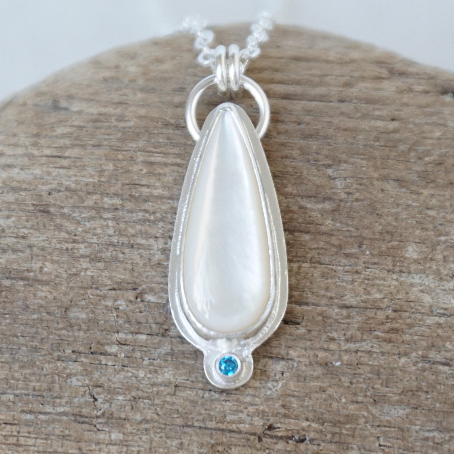 Mother of Pearl Pendant with Aqua Blue Swarovski