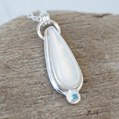 Mother of Pearl Pendant with Aqua Blue Swarovski