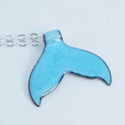 Aqua Blue Enamel Whale/Mermaid Tail Necklace