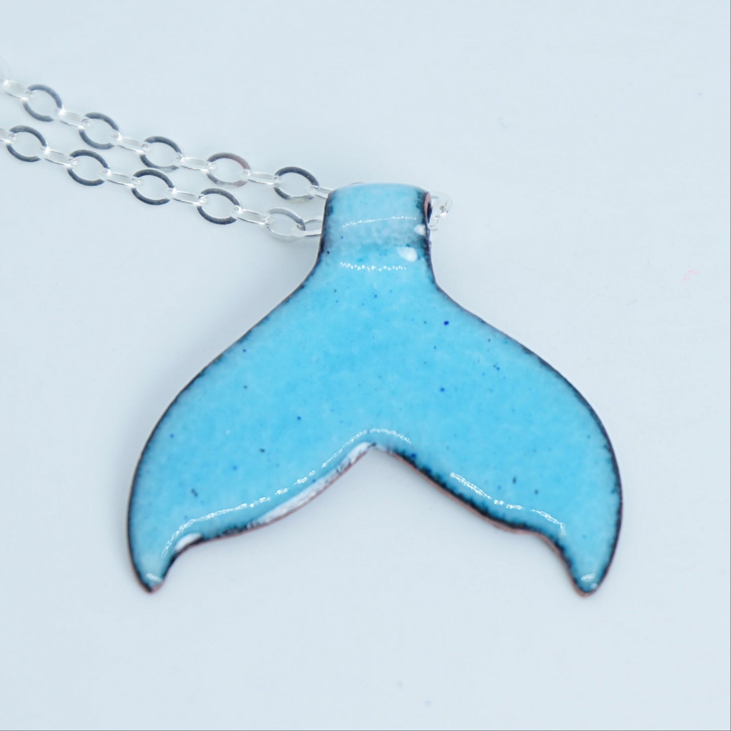 Aqua Blue Enamel Whale/Mermaid Tail Necklace