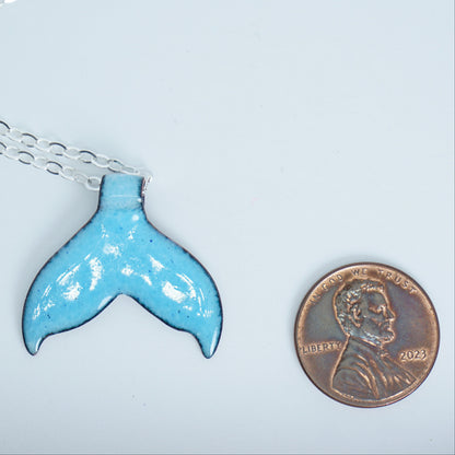 Aqua Blue Enamel Whale/Mermaid Tail Necklace