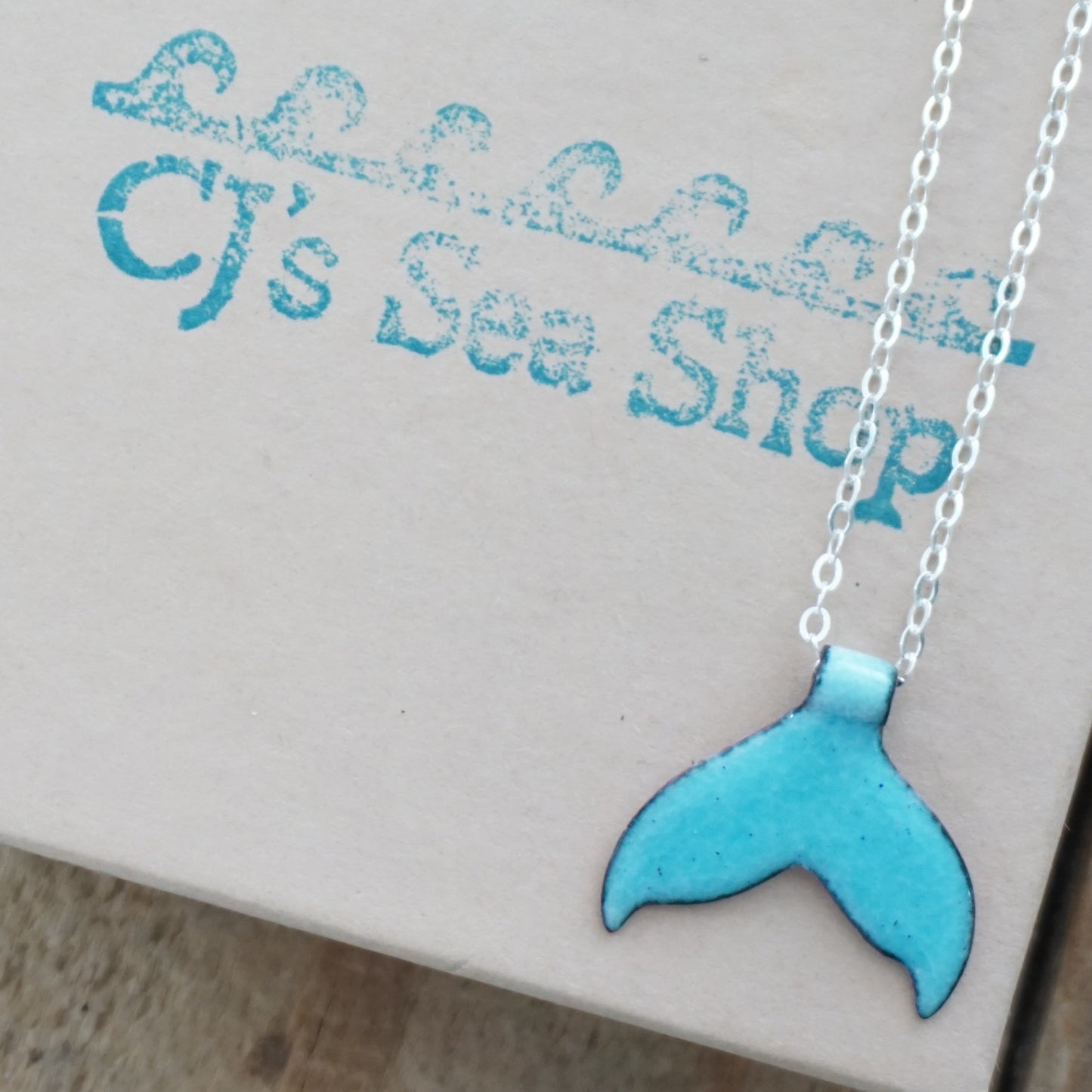 Aqua Blue Enamel Whale/Mermaid Tail Necklace