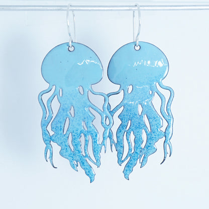 Light Blue Ombre Enamel Jellyfish Statement Earrings