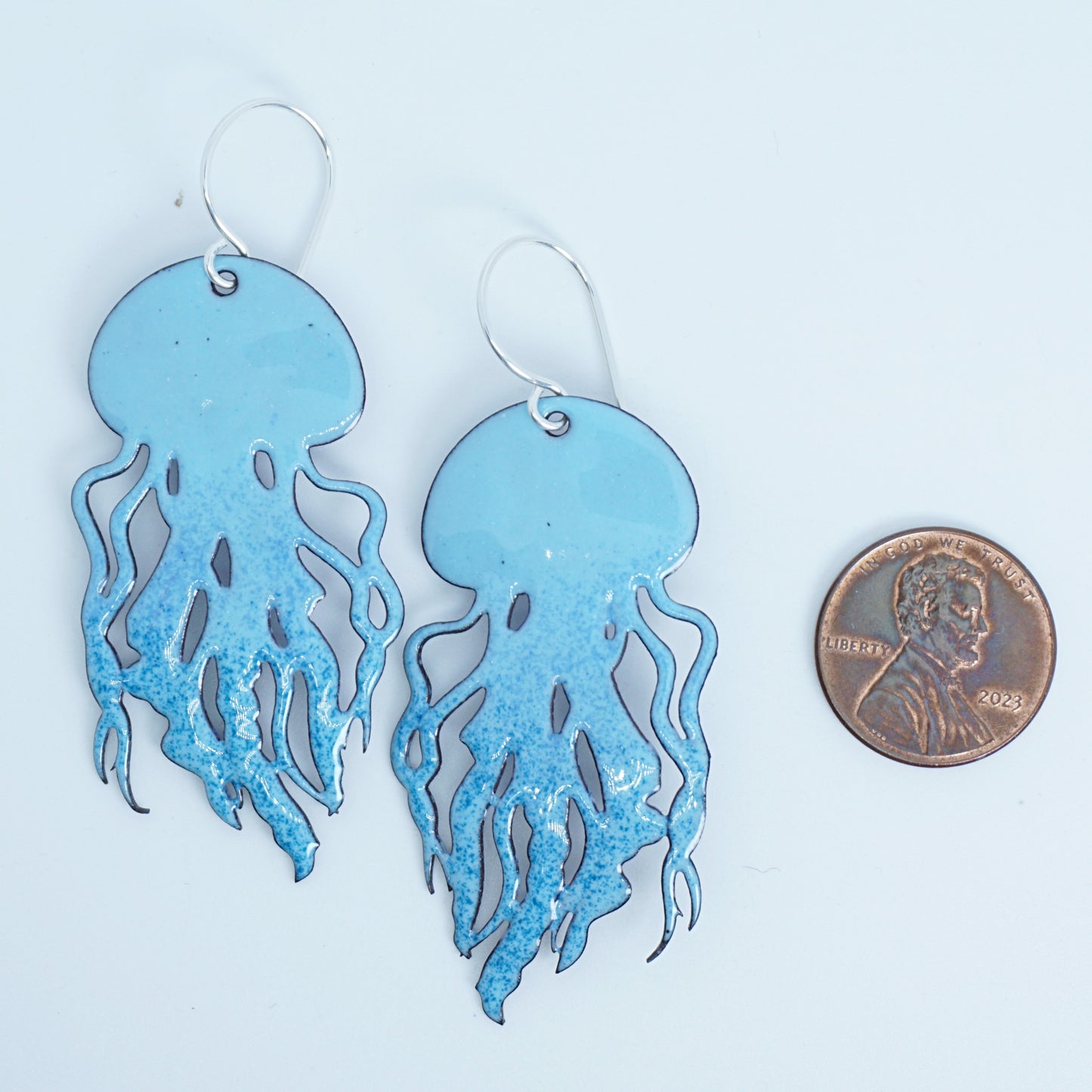 Light Blue Ombre Enamel Jellyfish Statement Earrings