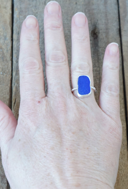 Size 6 1/4 Cobalt Blue Sea Glass Stacking Ring