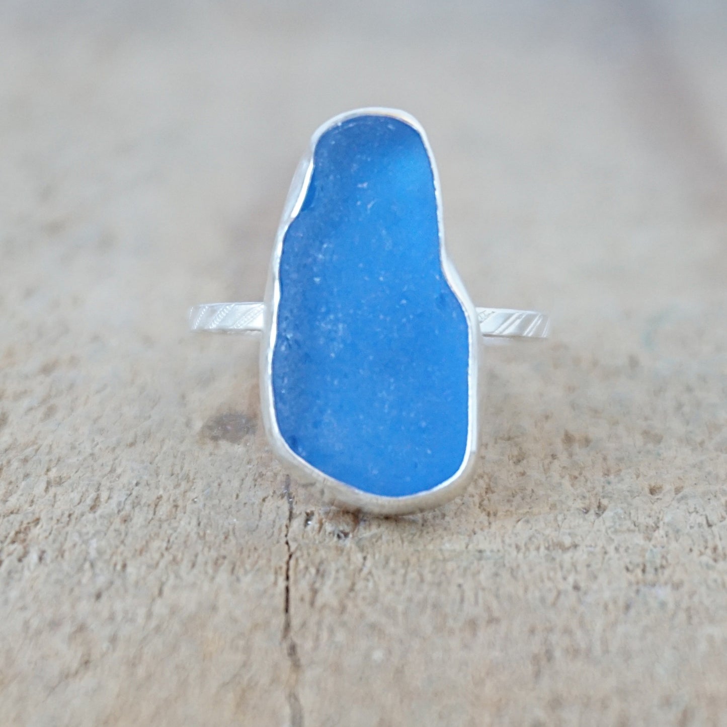 Size 7 1/2 Cornflower Blue Sea Glass Stacking Ring