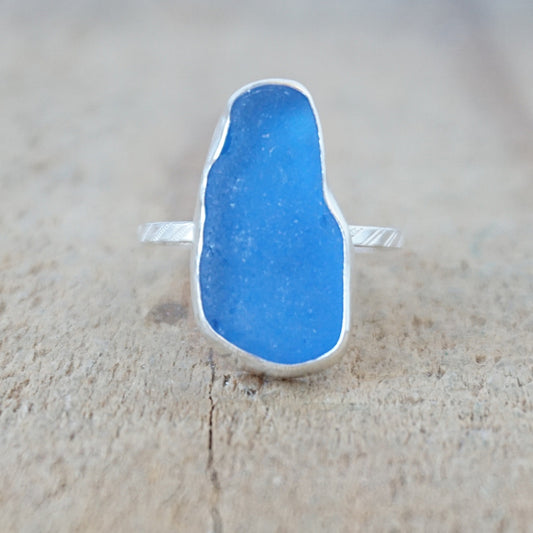 Size 7 1/2 Cornflower Blue Sea Glass Stacking Ring