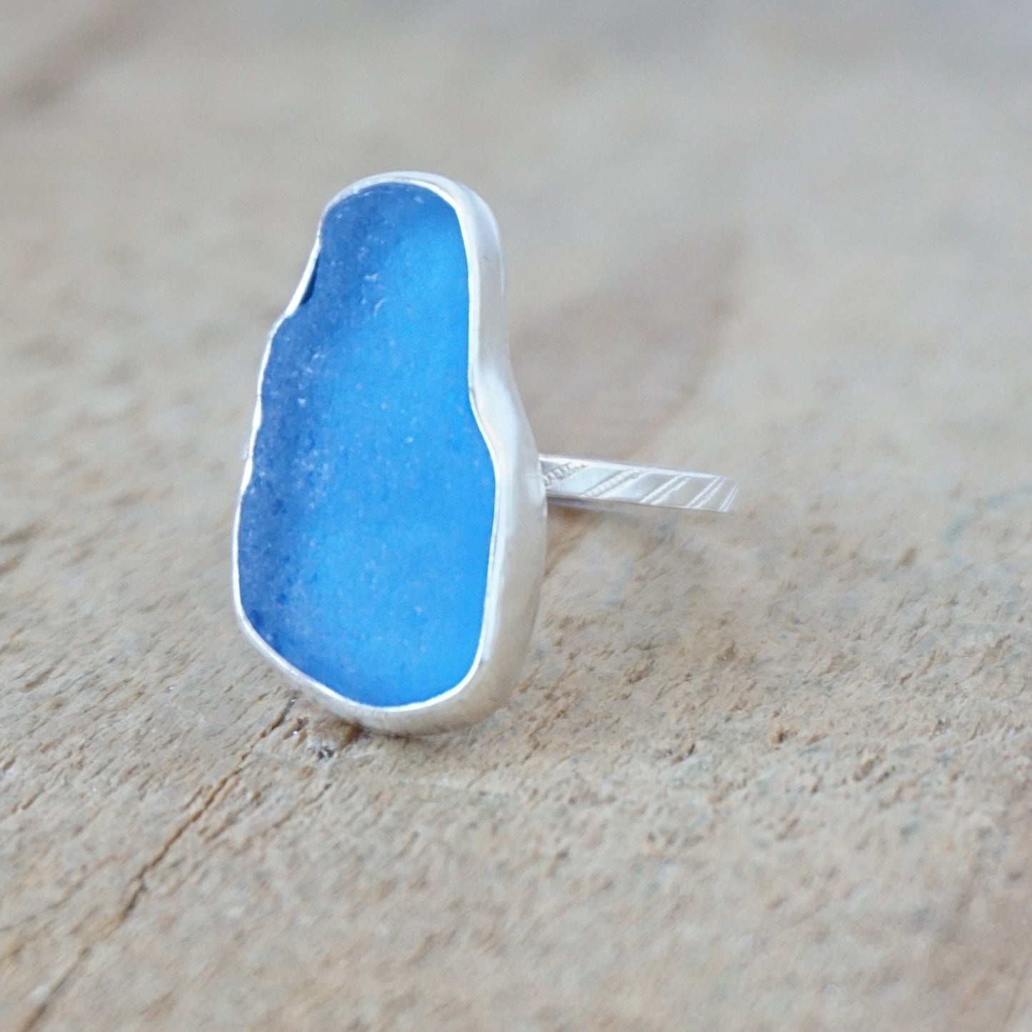 Size 7 1/2 Cornflower Blue Sea Glass Stacking Ring