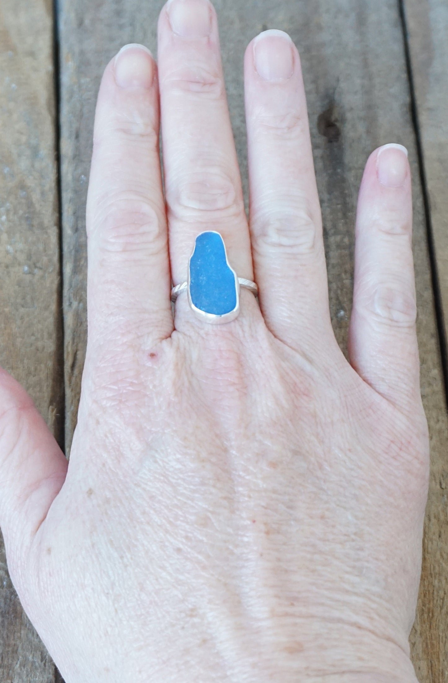 Size 7 1/2 Cornflower Blue Sea Glass Stacking Ring