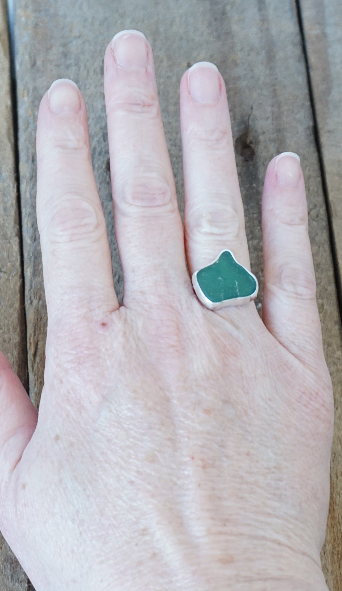 Size 6 1/2 Dark Green Sea Glass Ring