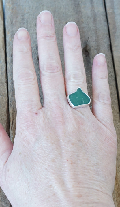 Size 6 1/2 Dark Green Sea Glass Ring