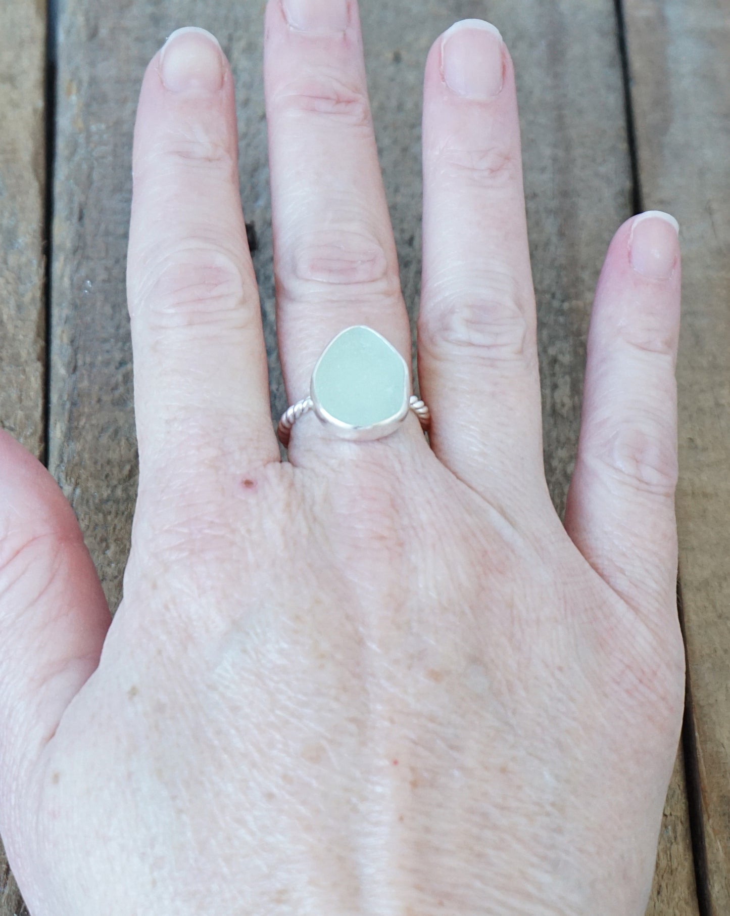 Size 8 3/4 Seafoam Green Sea Glass Stacking Ring