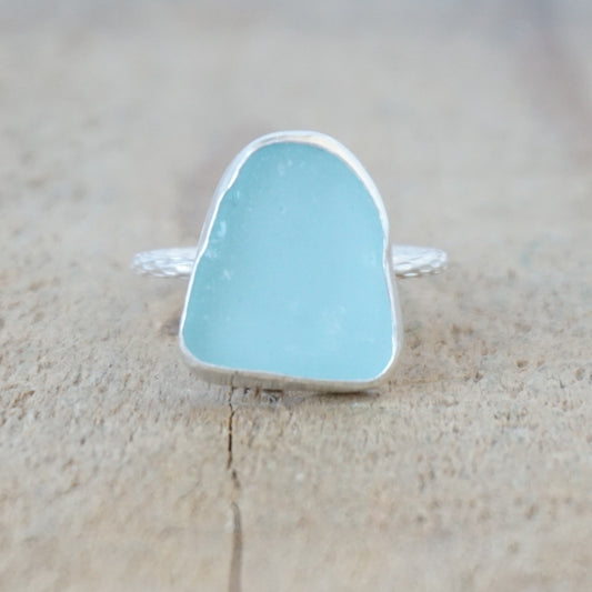 Size 9 1/2 Soft Aqua Blue Sea Glass Stacking Ring