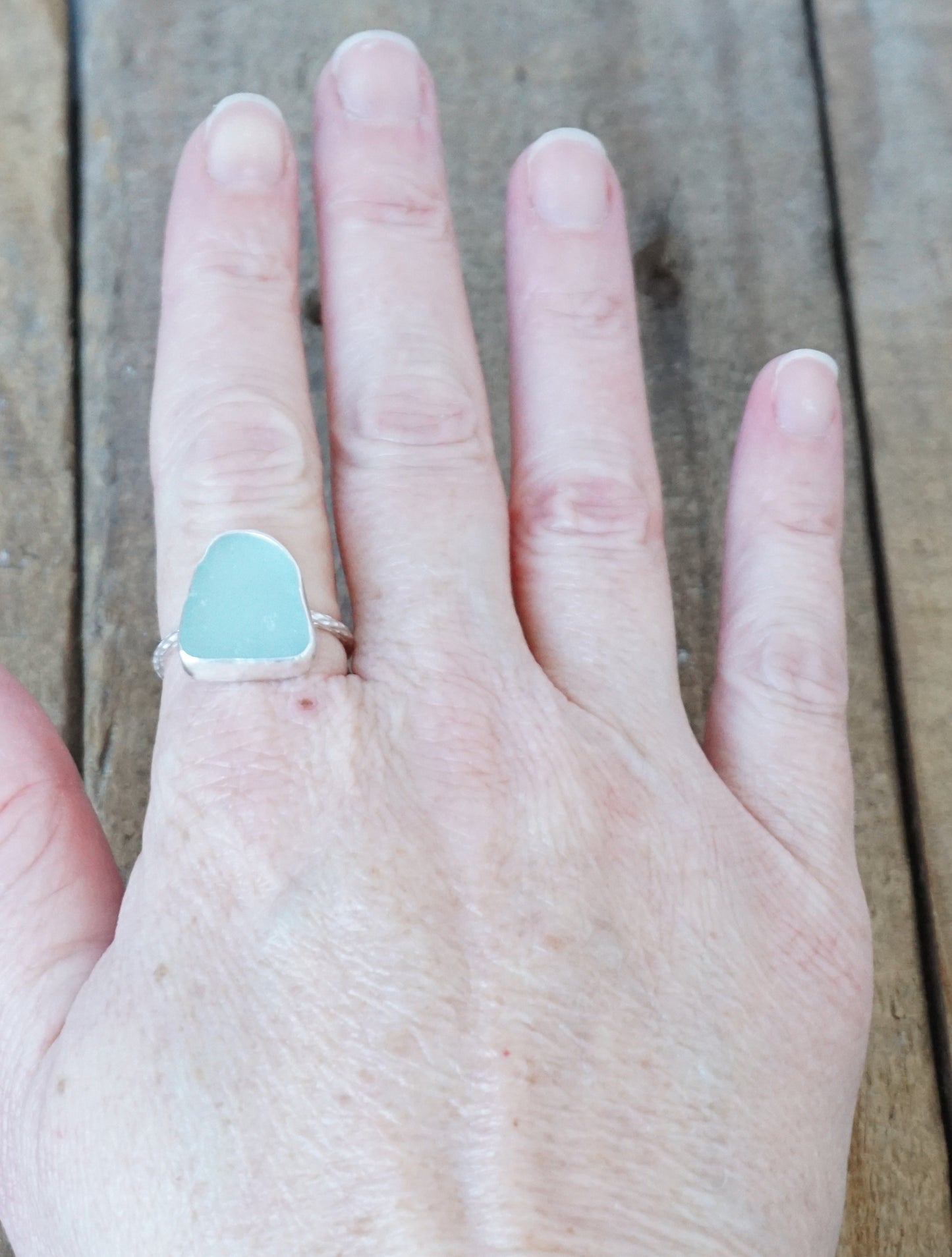 Size 9 1/2 Soft Aqua Blue Sea Glass Stacking Ring