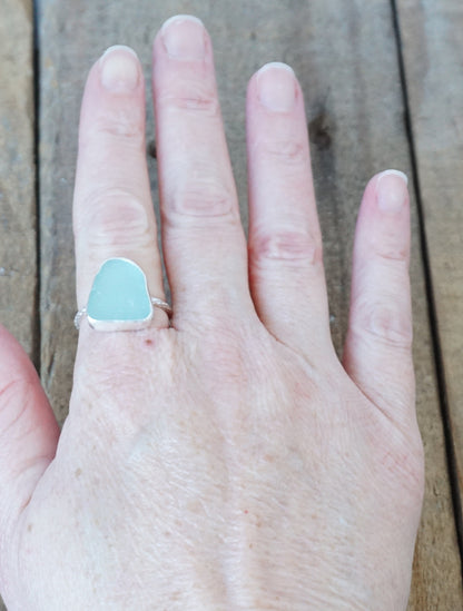 Size 9 1/2 Soft Aqua Blue Sea Glass Stacking Ring