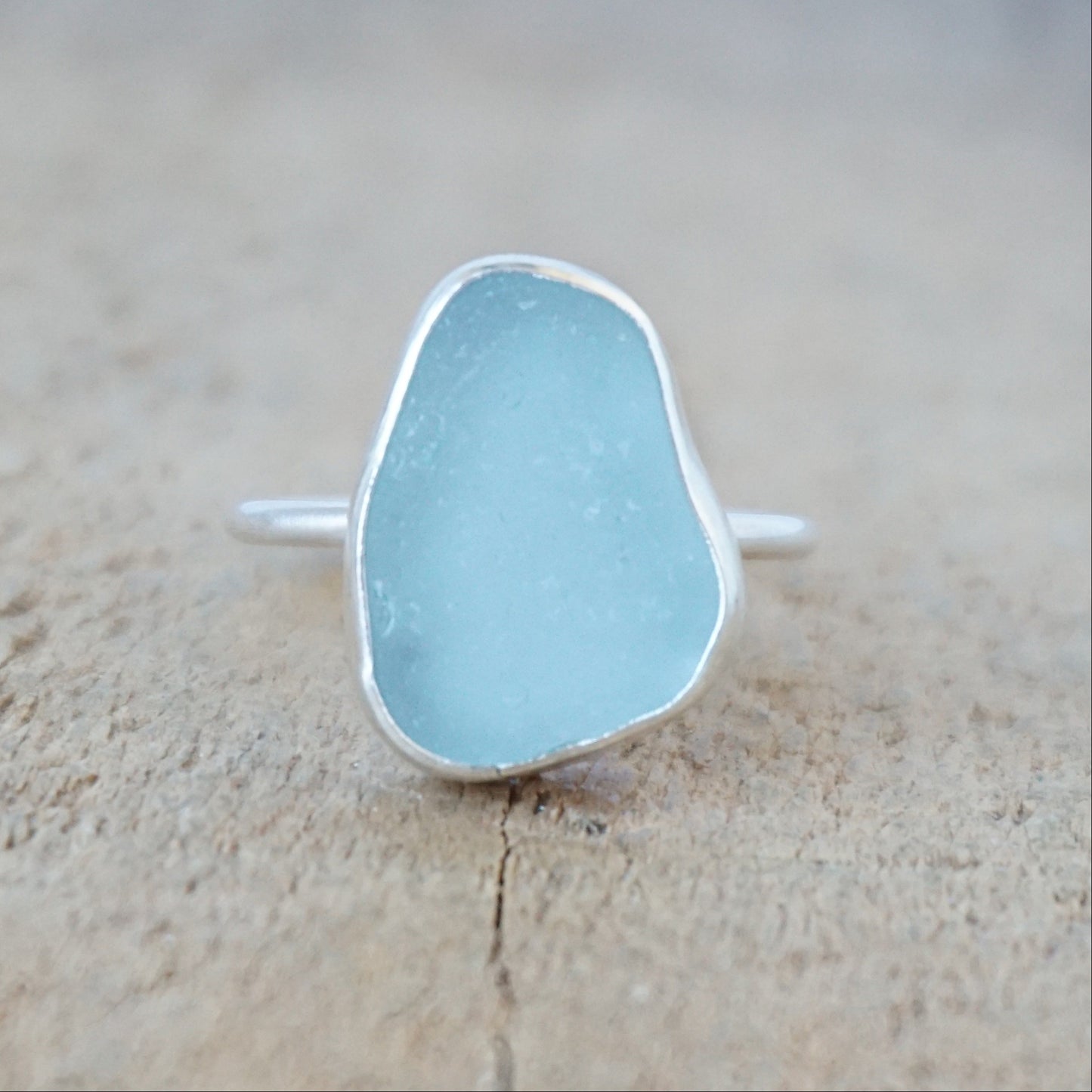 Size 7 1/2 Soft Aqua Blue Sea Glass Stacking Ring