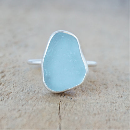 Size 7 1/2 Soft Aqua Blue Sea Glass Stacking Ring