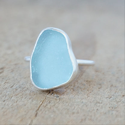 Size 7 1/2 Soft Aqua Blue Sea Glass Stacking Ring