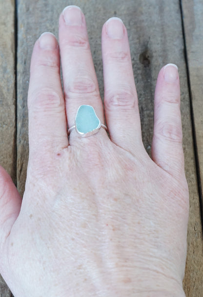 Size 7 1/2 Soft Aqua Blue Sea Glass Stacking Ring