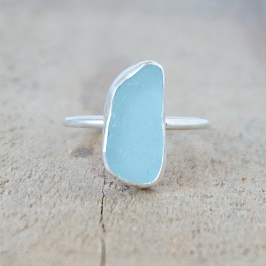 Size 9 1/4 Soft Aqua Blue Sea Glass Stacking Ring