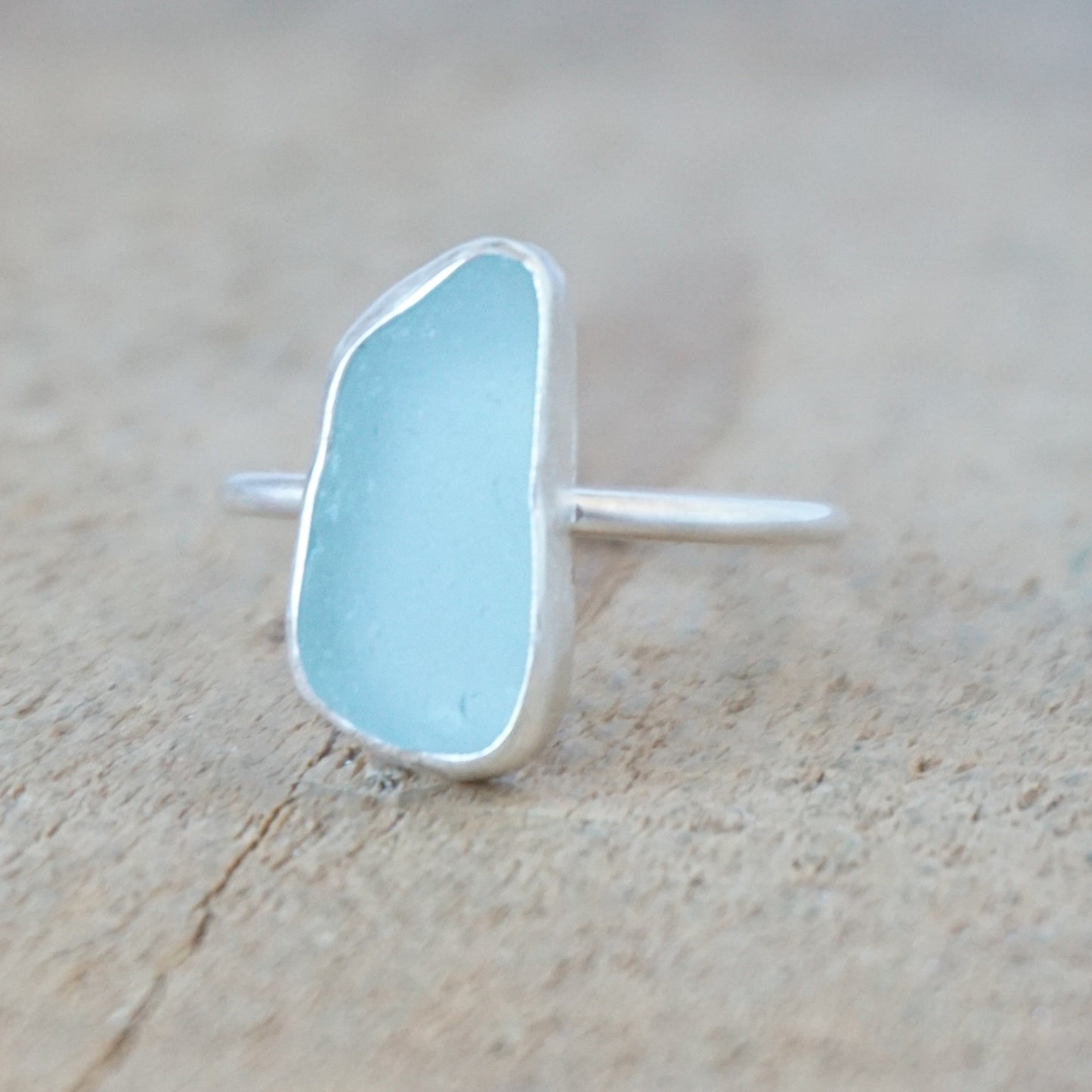 Size 9 1/4 Soft Aqua Blue Sea Glass Stacking Ring