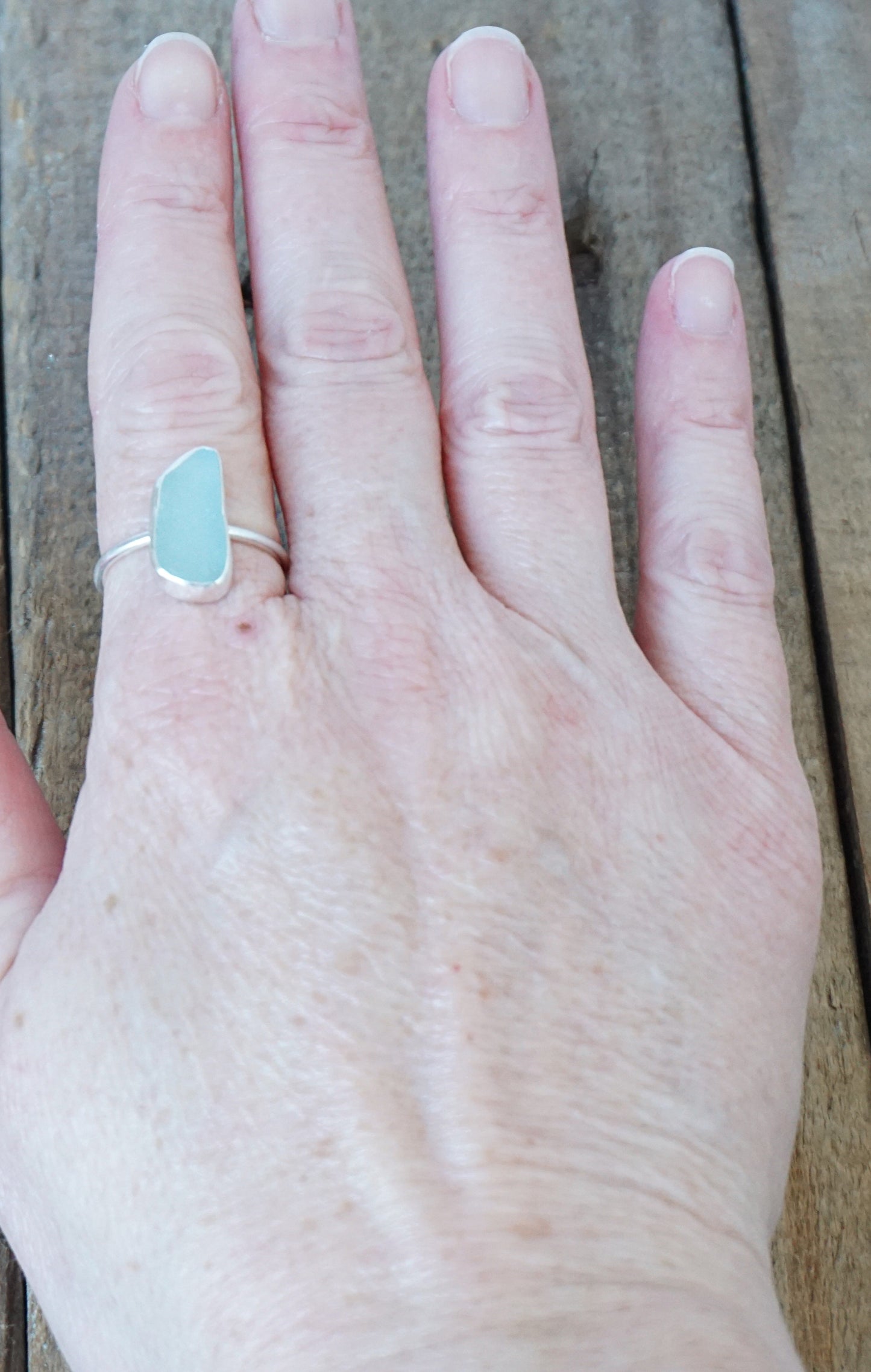 Size 9 1/4 Soft Aqua Blue Sea Glass Stacking Ring