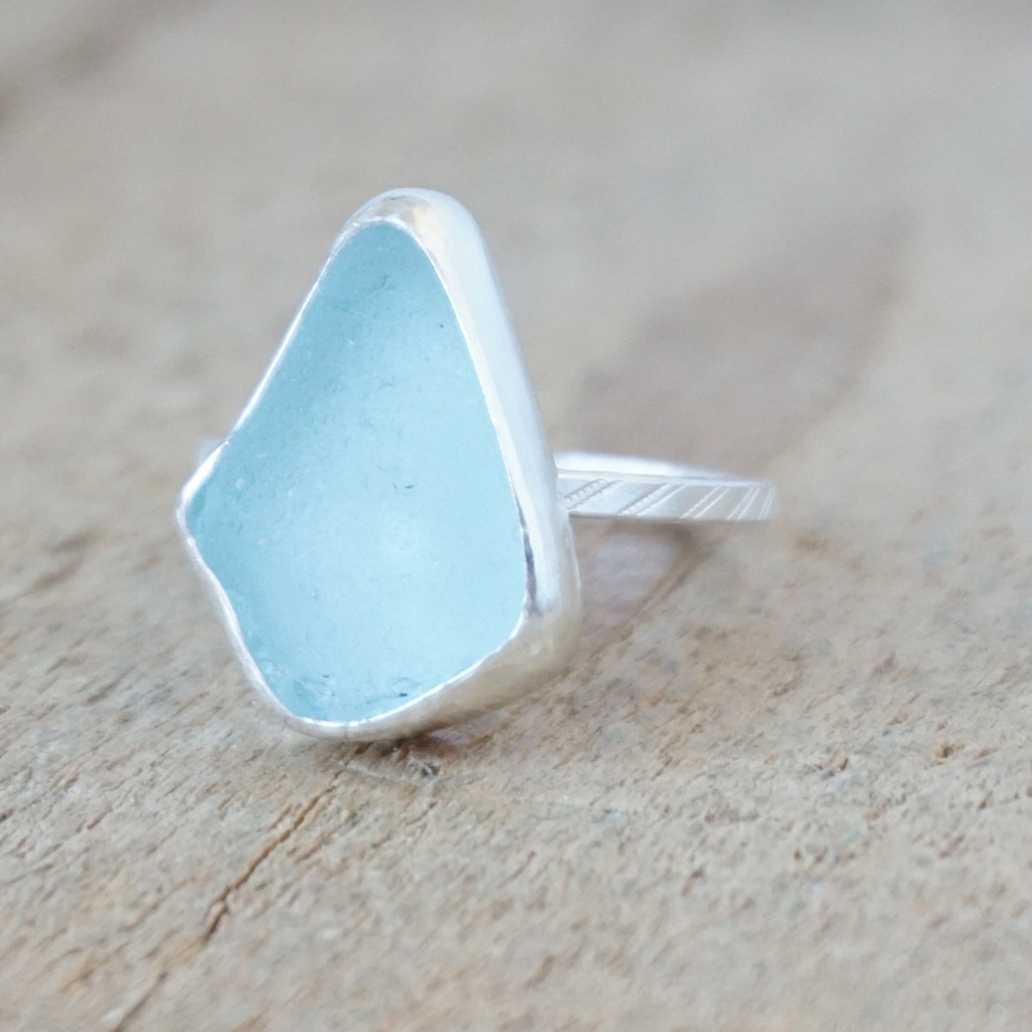 Size 7 3/4 Soft Aqua Blue Sea Glass Stacking Ring