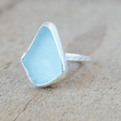 Size 7 3/4 Soft Aqua Blue Sea Glass Stacking Ring