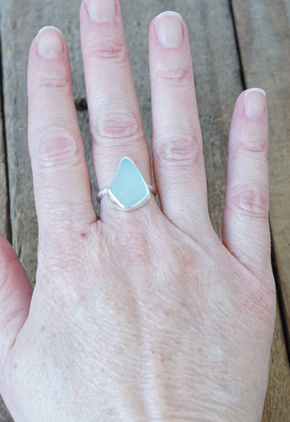 Size 7 3/4 Soft Aqua Blue Sea Glass Stacking Ring