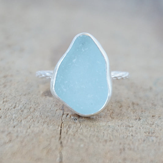 Size 8 1/2 Soft Aqua Blue Sea Glass Stacking Ring