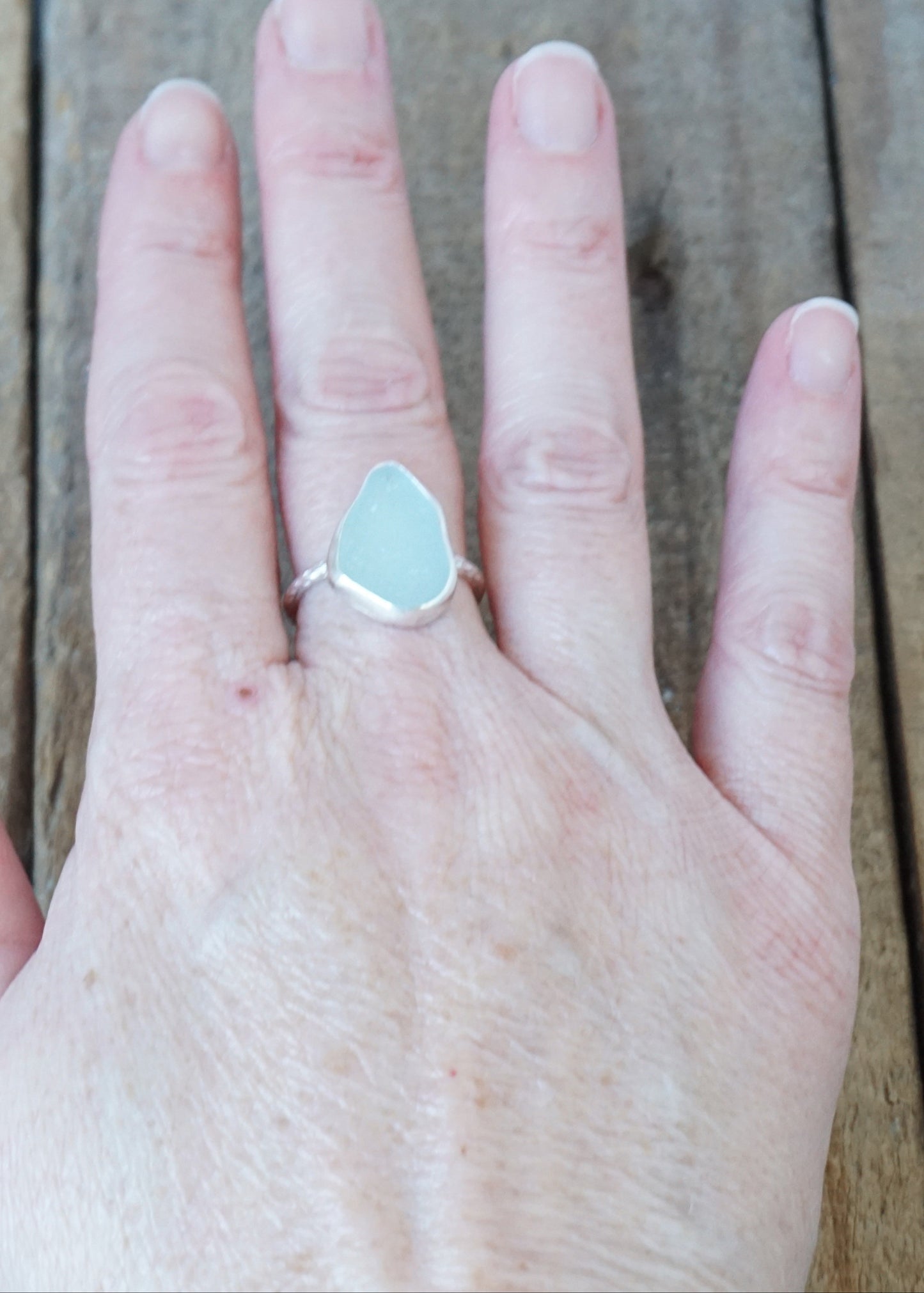 Size 8 1/2 Soft Aqua Blue Sea Glass Stacking Ring