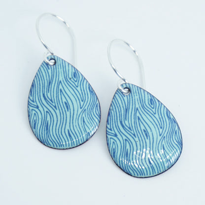 Blue Line Accents on Seafoam Green Enamel Teardrop Earrings