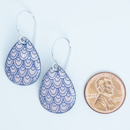 Blue Mermaid Scale Accents on Pink Enamel Teardrop Earrings