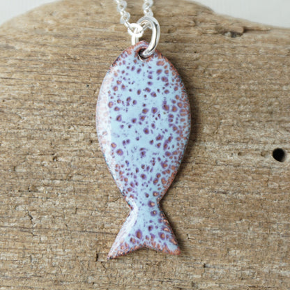 Light Blue and Purple Enamel Fish Necklace