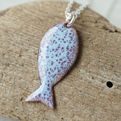 Light Blue and Purple Enamel Fish Necklace